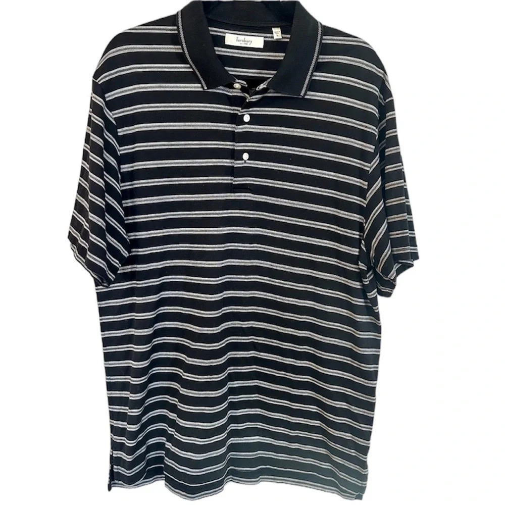 Turnbury Men's Black & White Stripe Short Sleeve Cotton Polo Size L GUC